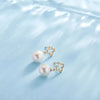 White Round Freshwater Pearl Four Leaf Clover Stud Earrings