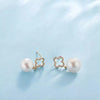 White Round Freshwater Pearl Four Leaf Clover Stud Earrings