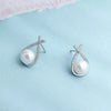 White Round Freshwater Pearl Teardrop Shape Stud Earrings