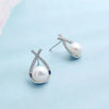 White Round Freshwater Pearl Teardrop Shape Stud Earrings